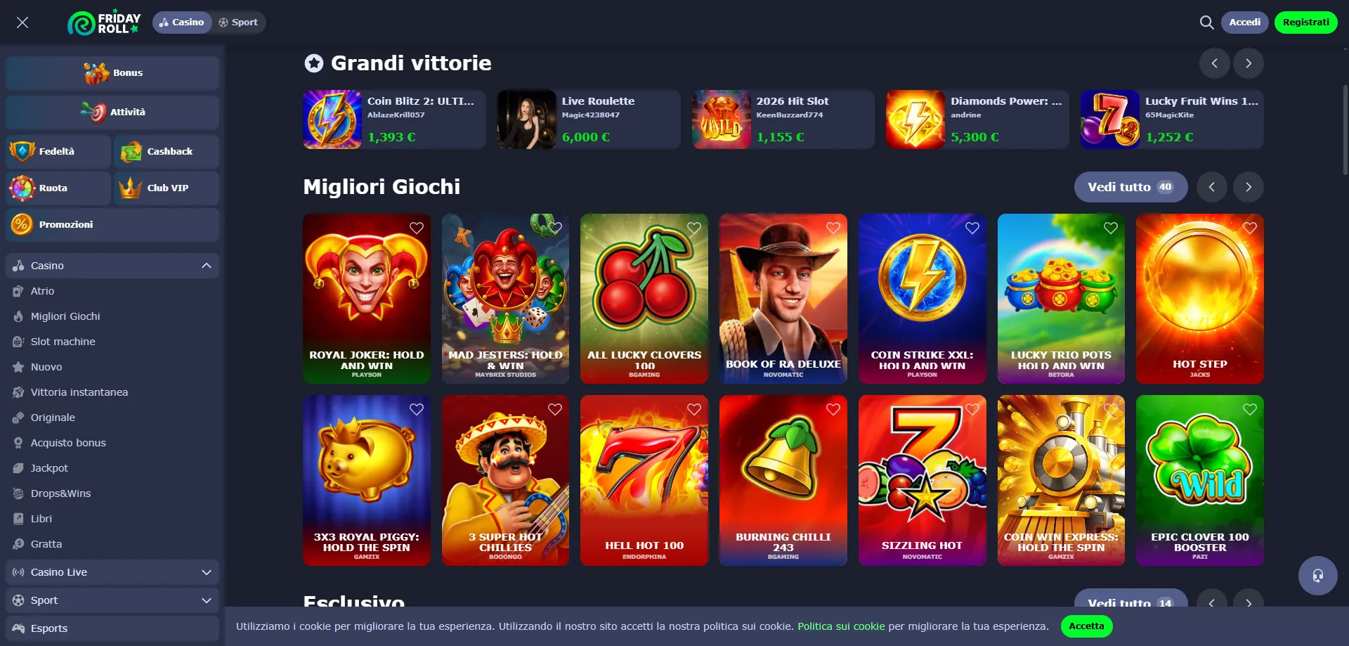 Slot machine FridayRoll Casino &mdash; migliori giochi online Italia
